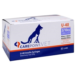 CarePoint VET U-40 Insulin Syringe 1/2cc, 29G x 1/2